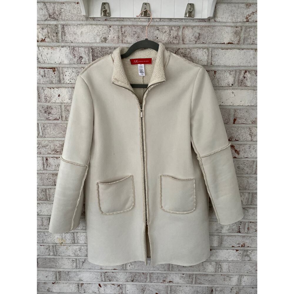 Anne Klein Women's Soft Cream Colored Full Zip Peacoat Size PS